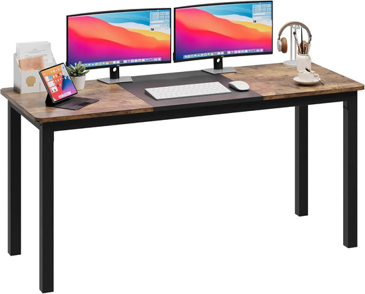 63 Inch Computer Desk, Large Office Desk with Black Metal Frame, Modern Simple Style Gaming Table, Sturdy Write Desk for Home,Work,Study,Black and Gray