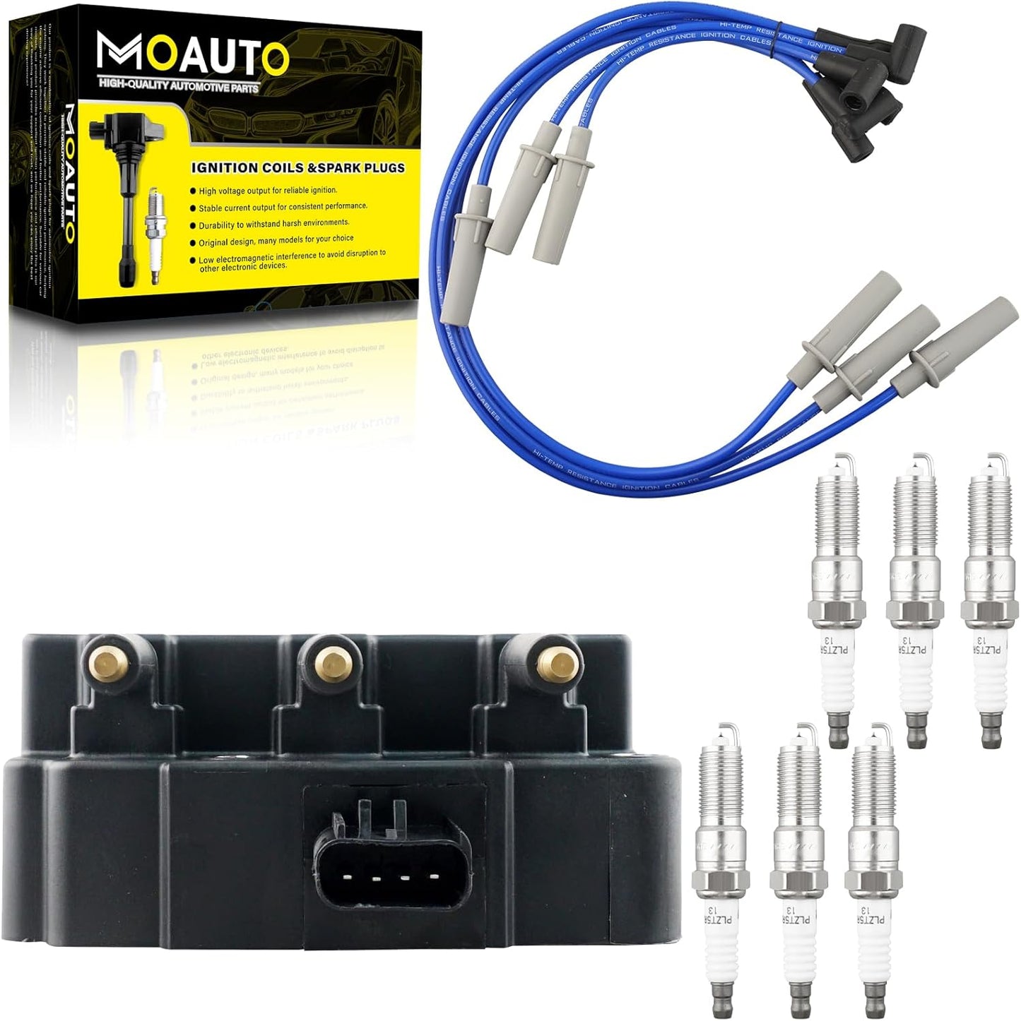 Set of 1 Ignition Coils Pack UF403 4609103AC & 4 PCS Iridium Spark Plugs with Wire Set Compatible with Dodge SX 2.0 2003-2005 2.0L Chrysler PT Cruiser 2003-2009 2.4L