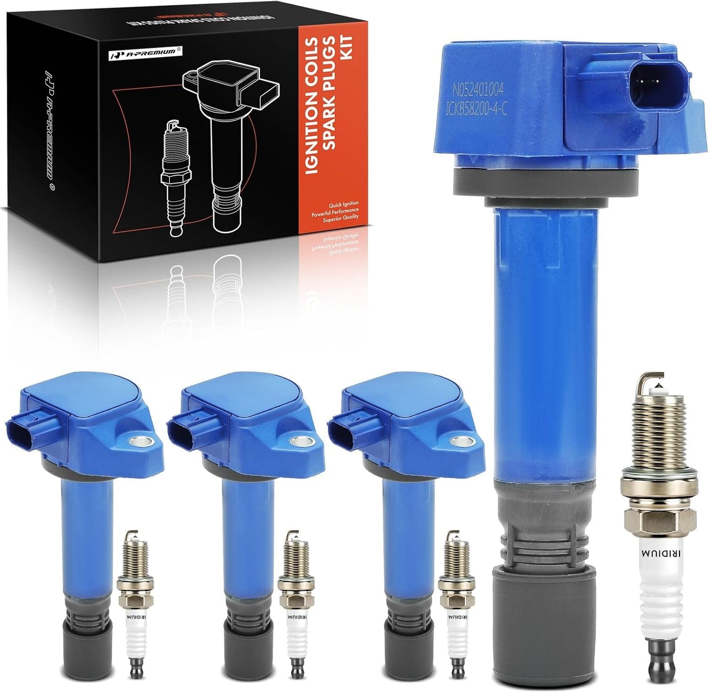 A-Premium (Red) Set of 8 Ignition Coil Pack and Iridium Spark Plugs Compatible with Honda Civic 2006-2011 1.8L, Replace# 30520RNAA01, 099700101