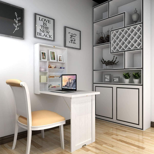 ARLIME Wall Mounted Table, Classified Storage Desk, Foldable Multiple-purpose Table, Work Station with Storage Shelves, Floating Convertible Cabinet, for Apartment, Home Office Desks (White)