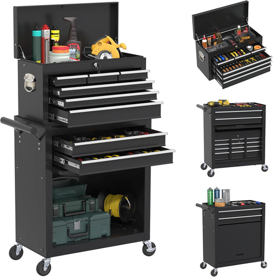 Rolling Tool Box with Wheels, 8-Drawer High Capacity Tool Chest with Wheels, Removable Storage Toolbox with Lock for Garage, Workshop
