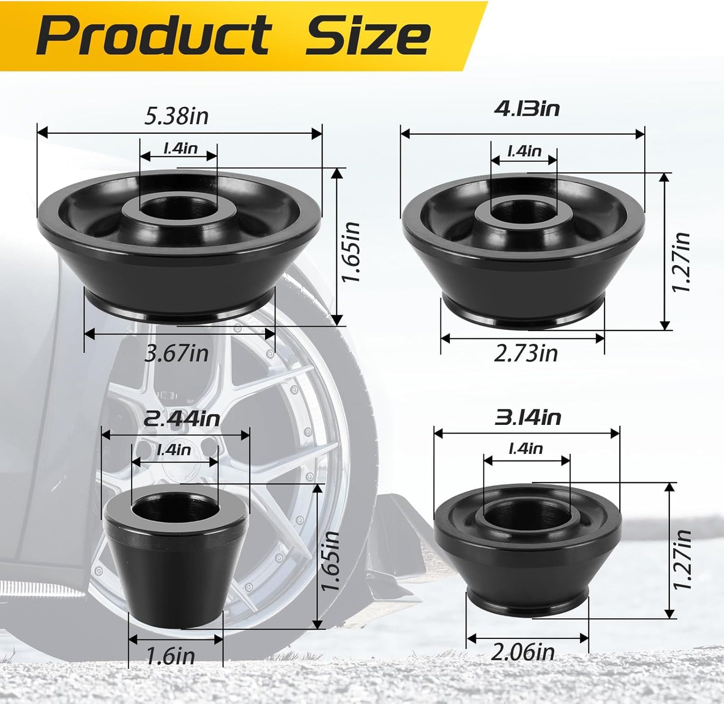 Wheel Balancer Cone 36mm Universal Wheel Balancer Adapter Cone Set 4pcs Tire Balancing Machine Cones Set Cone Size 1.77-5.39 Inches