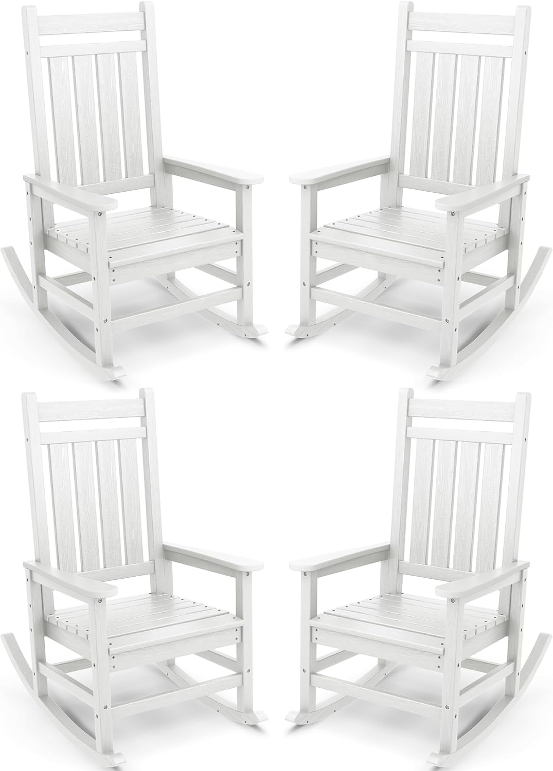 SERWALL Oversized Outdoor Rocking Chair Set of 4, HDPE Rocker for Adults, Patio Rocking Chairs for Porch, Black