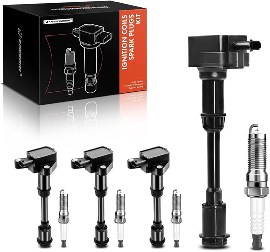 A-Premium Set of 4 Ignition Coil Pack and Iridium Spark Plugs Compatible with Ford Escape 2013-2016, Fusion 2013-2014, Fiesta 2014-2019, Transit Connect 2014-2016, 1.6L