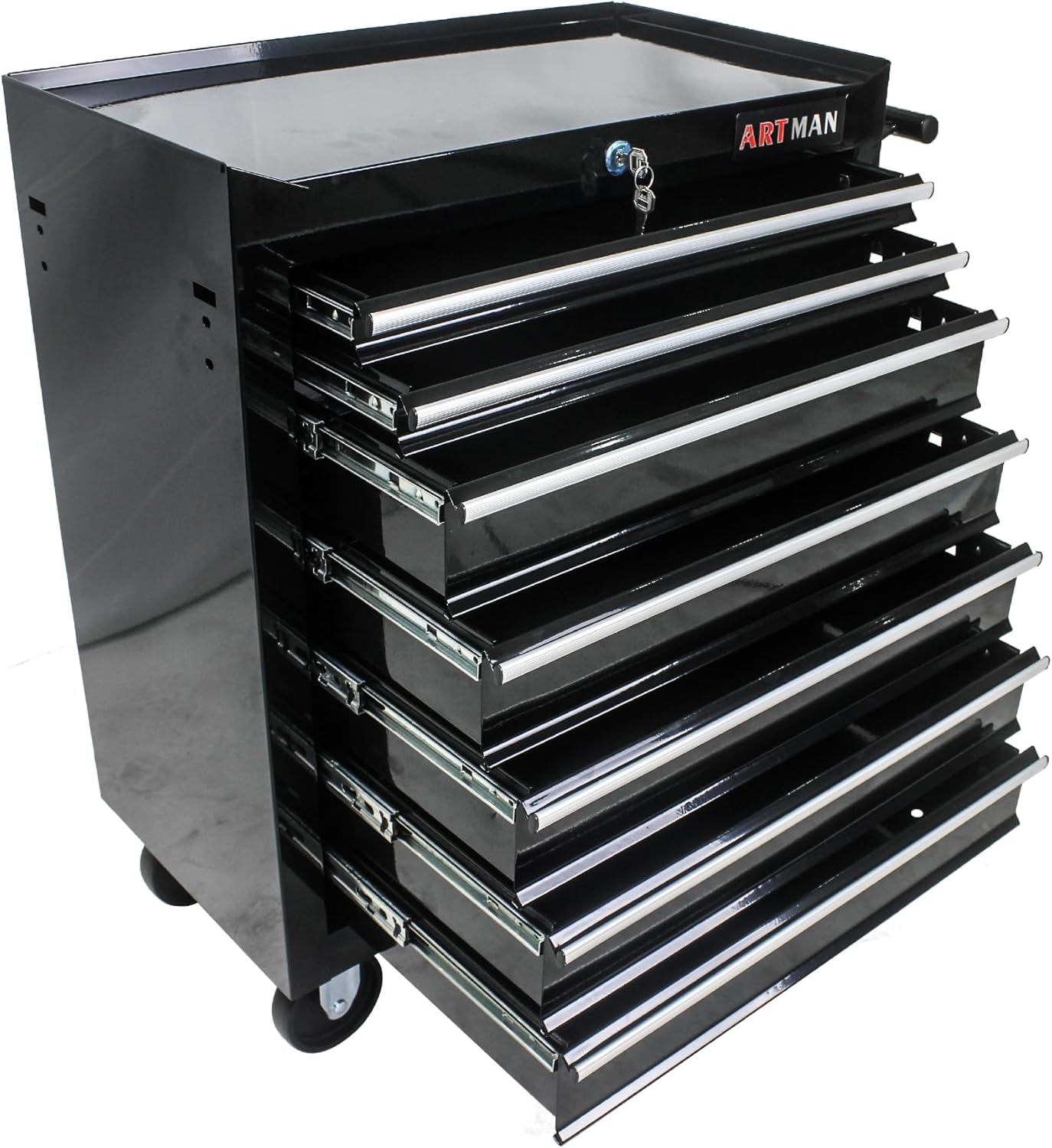 7-Drawer Metal Rolling Tool Chest with Wheels,Tool Storage Cabinet with Locking System,Multifunctional Tool Cart with Wheels for Garage, Warehouse, Workshop, Repair Shop (Black+Blue)