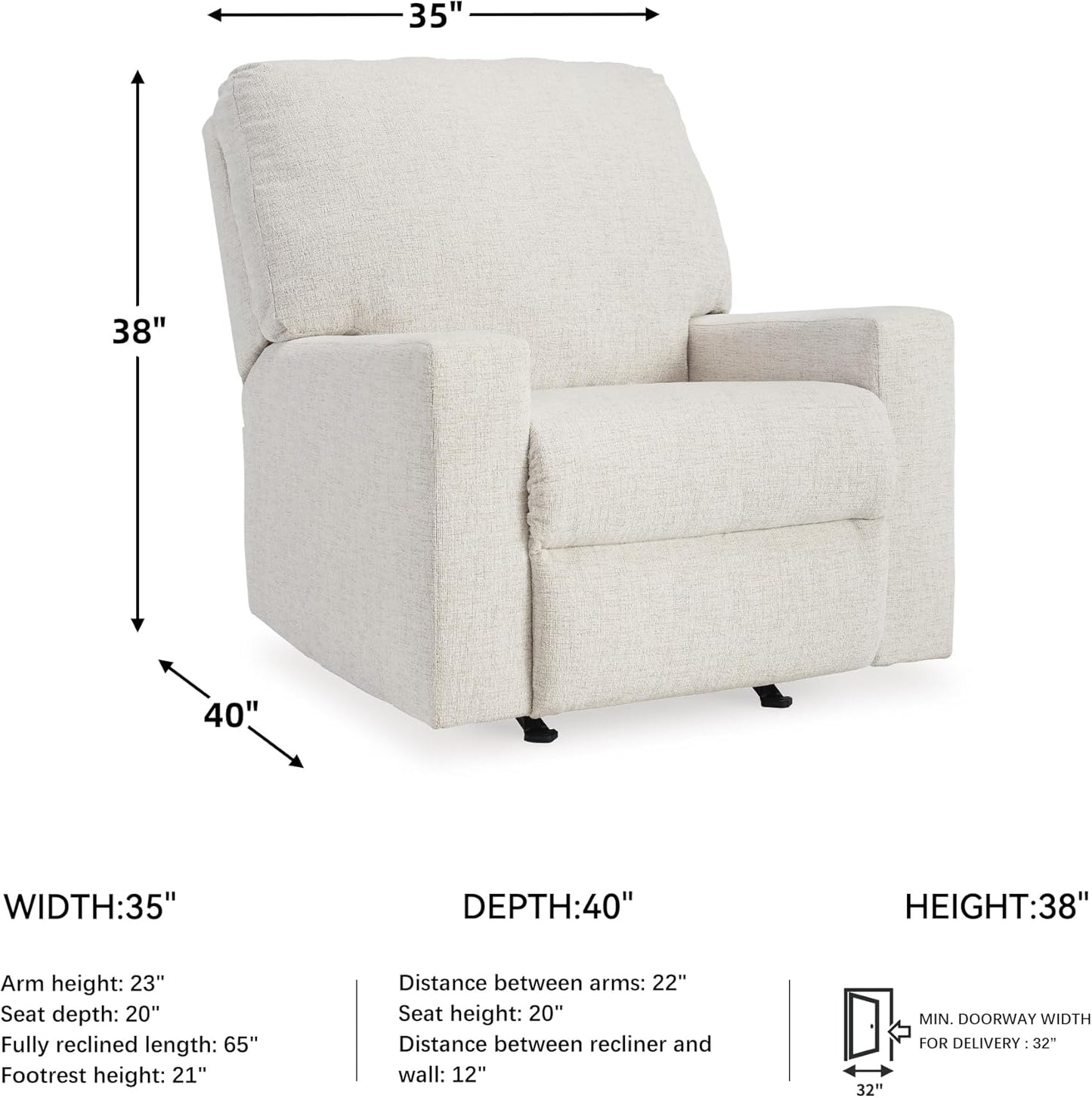 Signature Design by Ashley Rannis Casual Manual Rocker Recliner, White