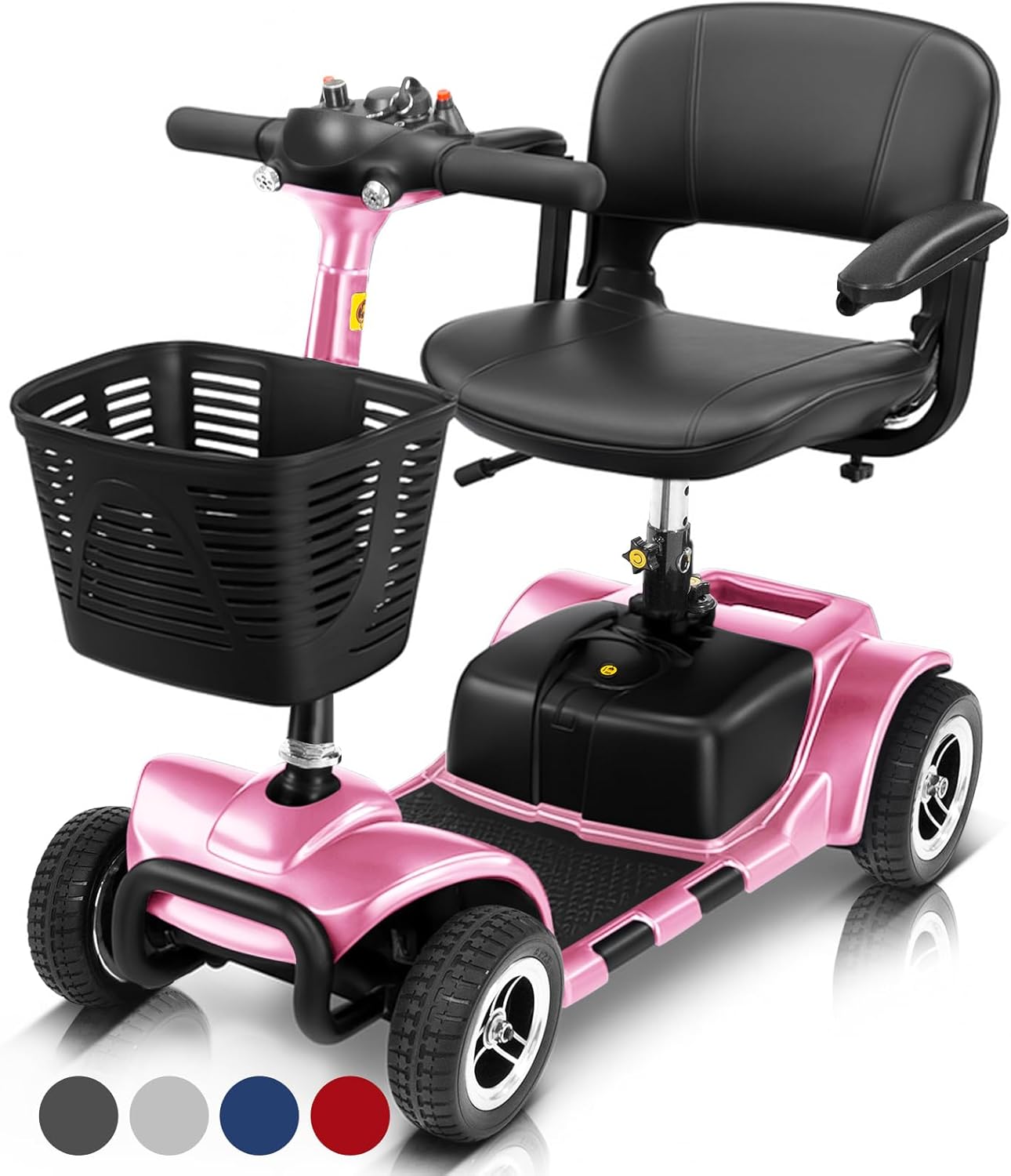 Vive 4 Wheel Mobility Scooter - Electric Powered Wheelchair Device - Compact Heavy Duty Mobile for Travel, Adults, Elderly - Long Range Power Extended Battery with Charger & Basket