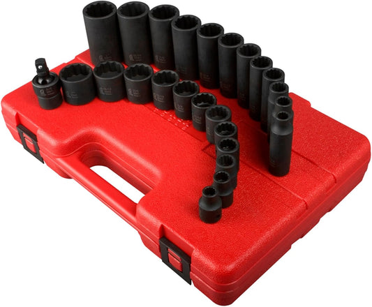 SUNEX TOOLS 3326 3/8-Inch Drive 12-Point SAE Impact Socket Set, 25-Piece