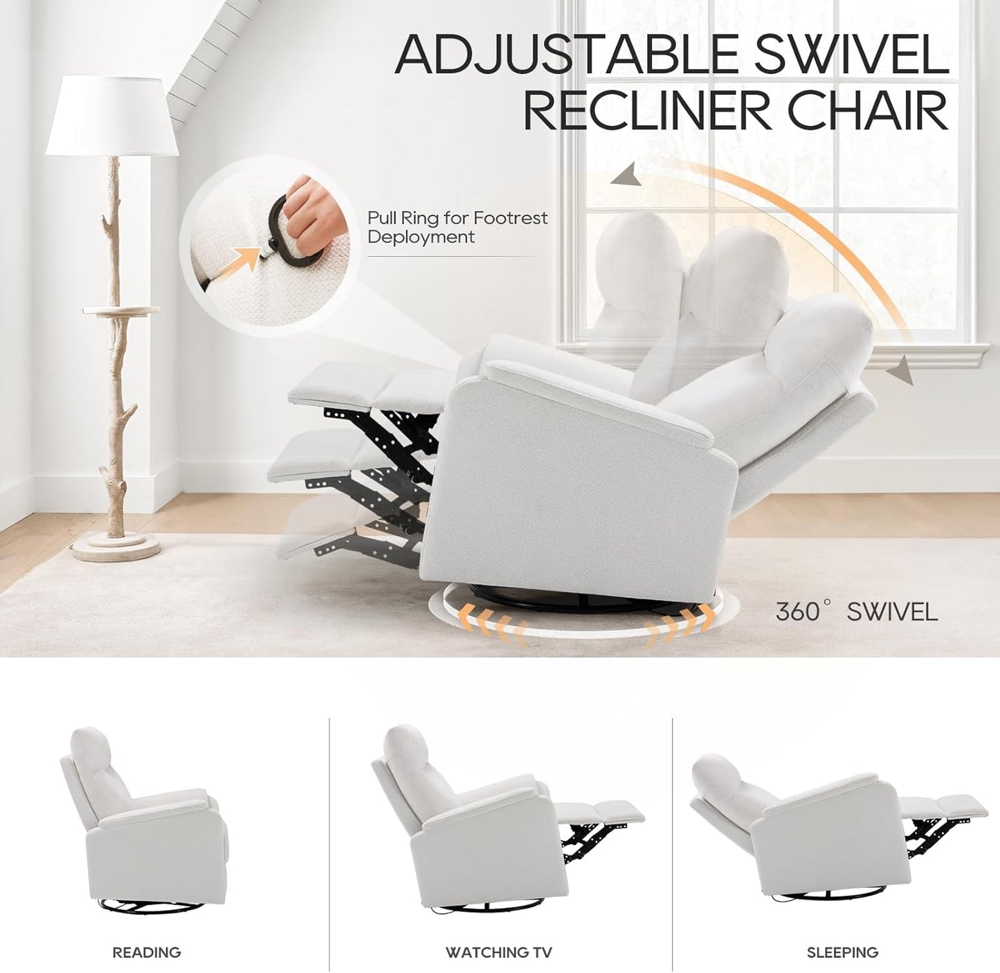 COLAMY Recliner Chair, Living Room Sofa Home Theater Seate with Wide Footrest and Cushion, Swivel Rocker Adjustable Single Couch Modern Bedroom Glider Chairs