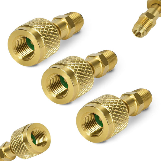 3Pcs A2L R-32 R-454B Adapter, 1/4" Left-Hand Female to 1/4" Right-Hand Male Flare Fittings, for R-32/R-454B A2L Refrigerant LH Tanks and RH Service Hose, Brass HVAC Charging Adapter (Straight × 3)