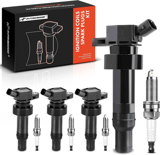 A-Premium Set of 4 Ignition Coil Pack and Iridium Spark Plugs Compatible with Hyundai Veloster 2012-2017, Accent & Kia Rio Soul 2012-2019, 1.6L Naturally Aspirated