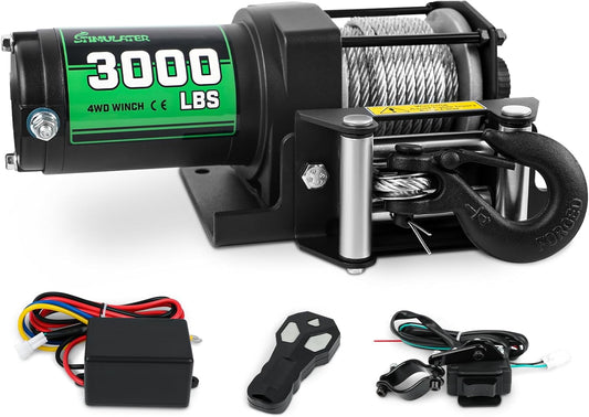 3000lb ATV Winch,Electric Winch 12V,Steel Cable Winch, with Wireless Remote and Manual Switch, with Hawse Fairlead & Hook,IP67 Waterproof,Suitable for Most Trailers and ATV winchs