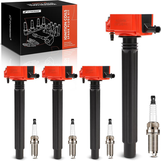 A-Premium (Red) Set of 8 Ignition Coil Pack and Iridium Spark Plugs Compatible with Jeep Cherokee 2014-2022, Compass 2018-2022, Renegade & Chrysler 200 & Ram ProMaster & Dodge Dart & Fiat 500X, 2.4L