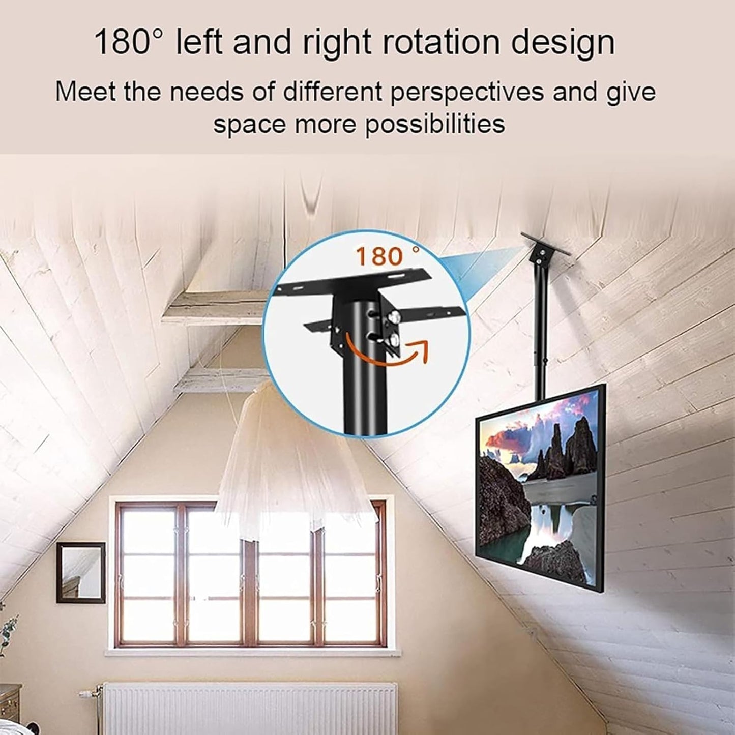 Ceiling TV Mount Stand - Full Motion 360° Rotating Tilt TV Wall Mount for 42-75 Inch LCD/Flat Screen TVs Max VESA 600x400mm Easy Installation Durable and Adjustable