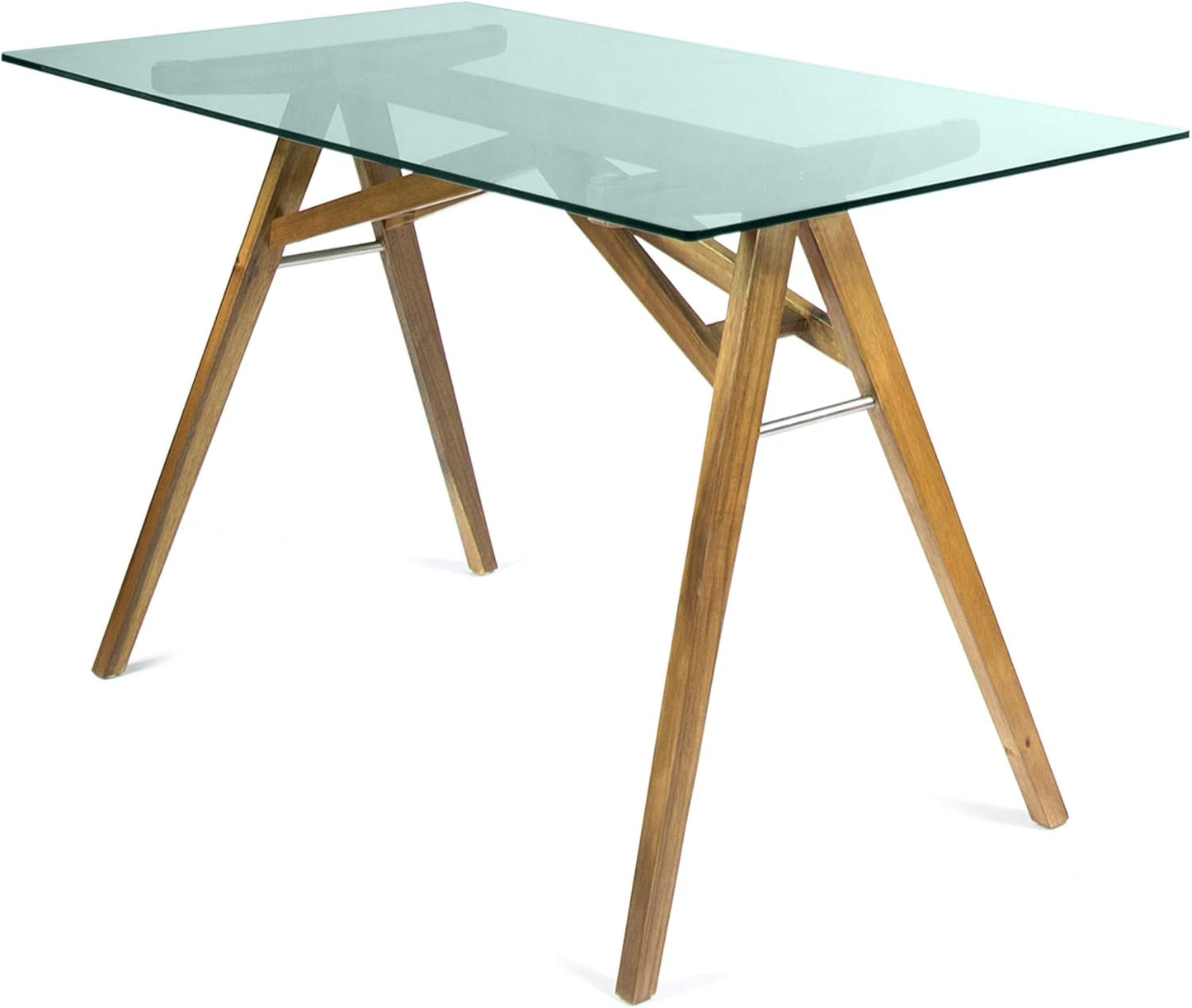 Christopher Knight Home Camila Mid-Century Tempered Glass Desk with Acacia Wood Frame, Dusk Grey / Natural Stained