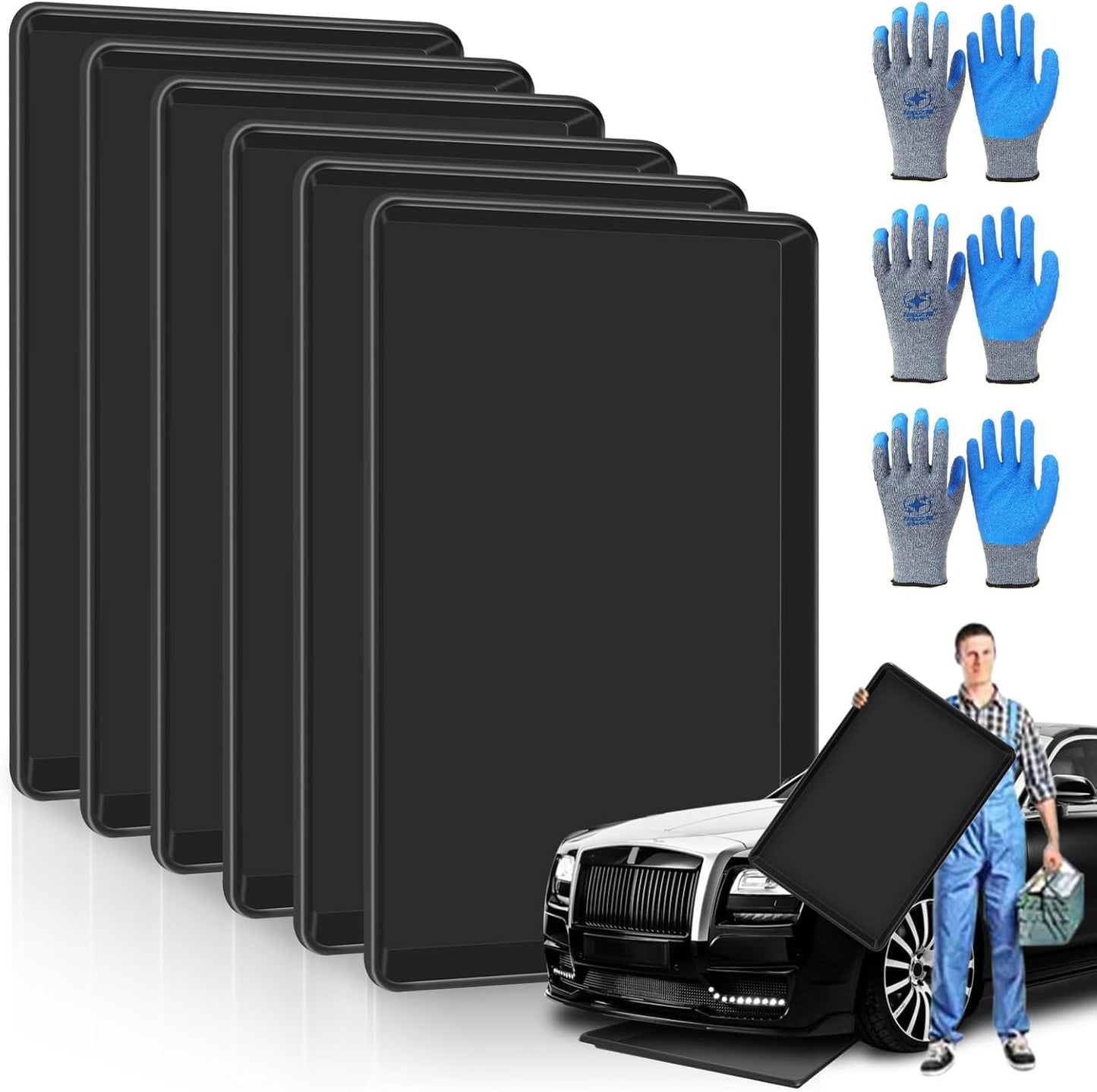 3 Pcs Extra Large Oil Drip Pan for Under Car - 35.4 x 24 x1.6 Inches, Hard Plastic Auto Oil Drip Tray, Oil Catch Pan Replacement Tray to Keep Garage Floor Show Room Driveway Safe and Clean