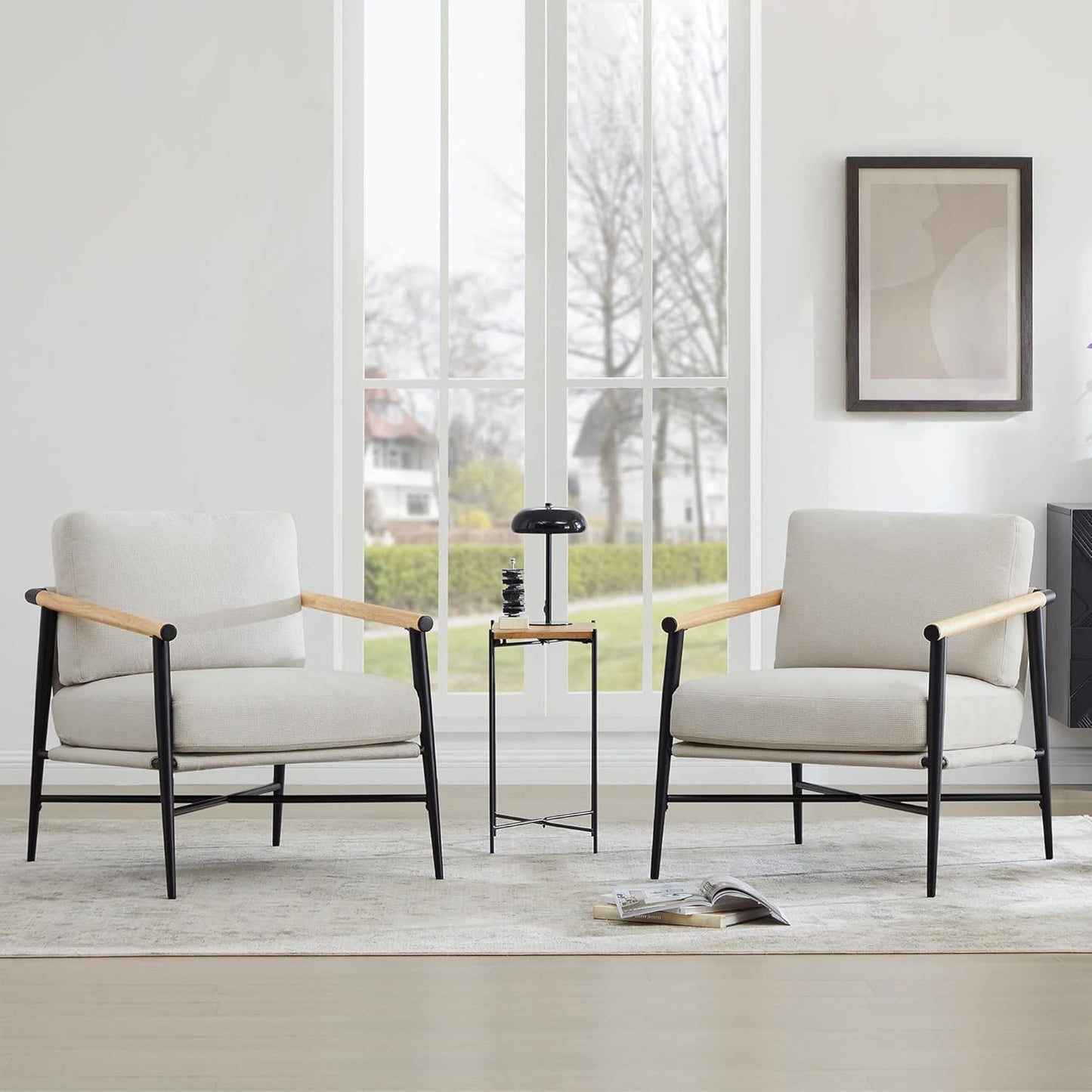 Watson & Whitely Mid Century Modern Accent Chair Set of 2, Faux Leather Armchair Comfy Upholstered Lounge Reading Chair for Living Room Bedroom Cafe Waiting Room, Dark Grey