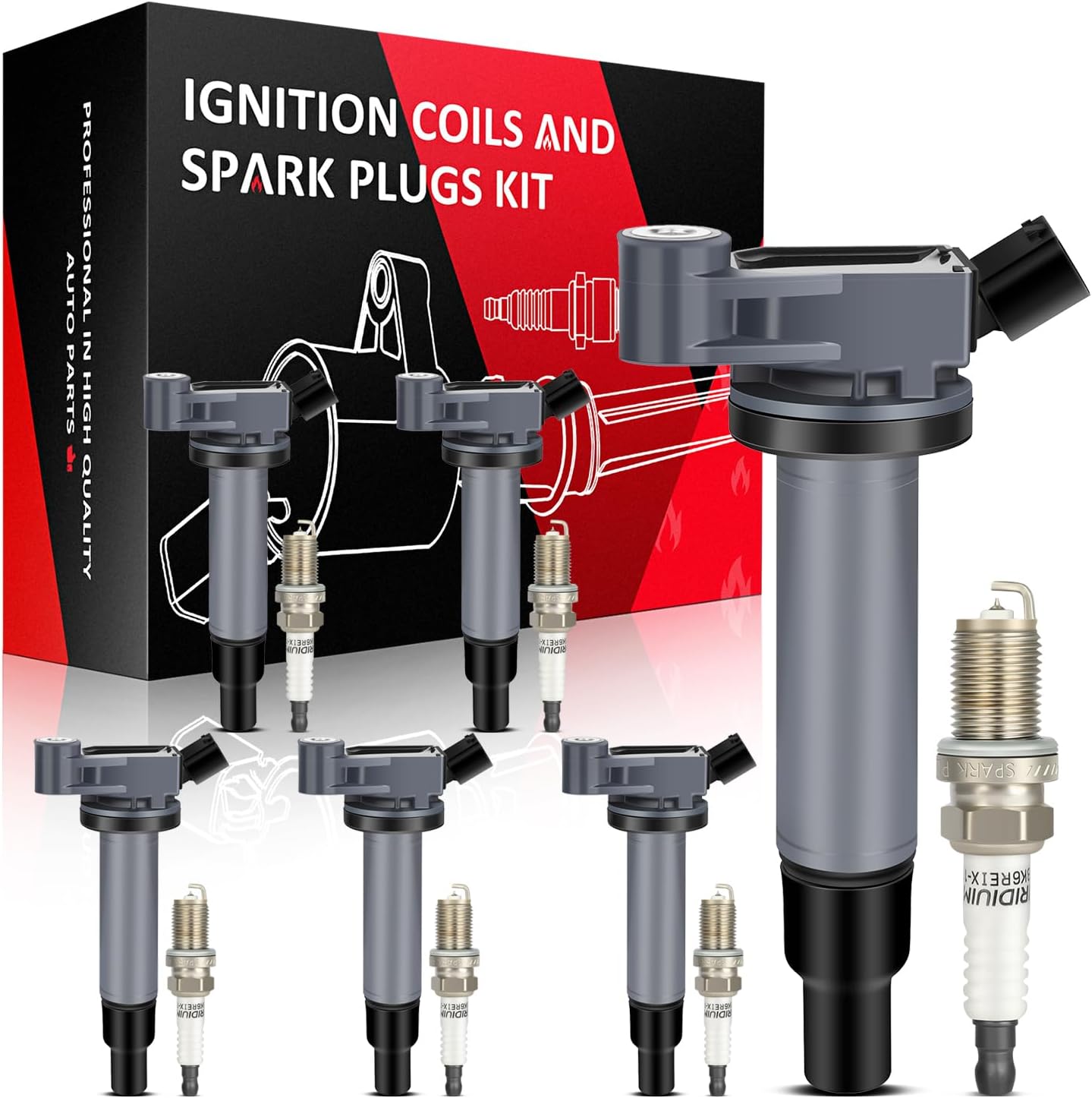 SCITOO ignition coils 4+Spark Plugs 4 4pcs Replacement for P-assat 1.8L 2001-2005,for J-etta 1.8L 2001 2002 2003 2004 2005,for A-udi A4 1.8L 2001-2007 Replace UF411 UF-437, UF-580, CO044