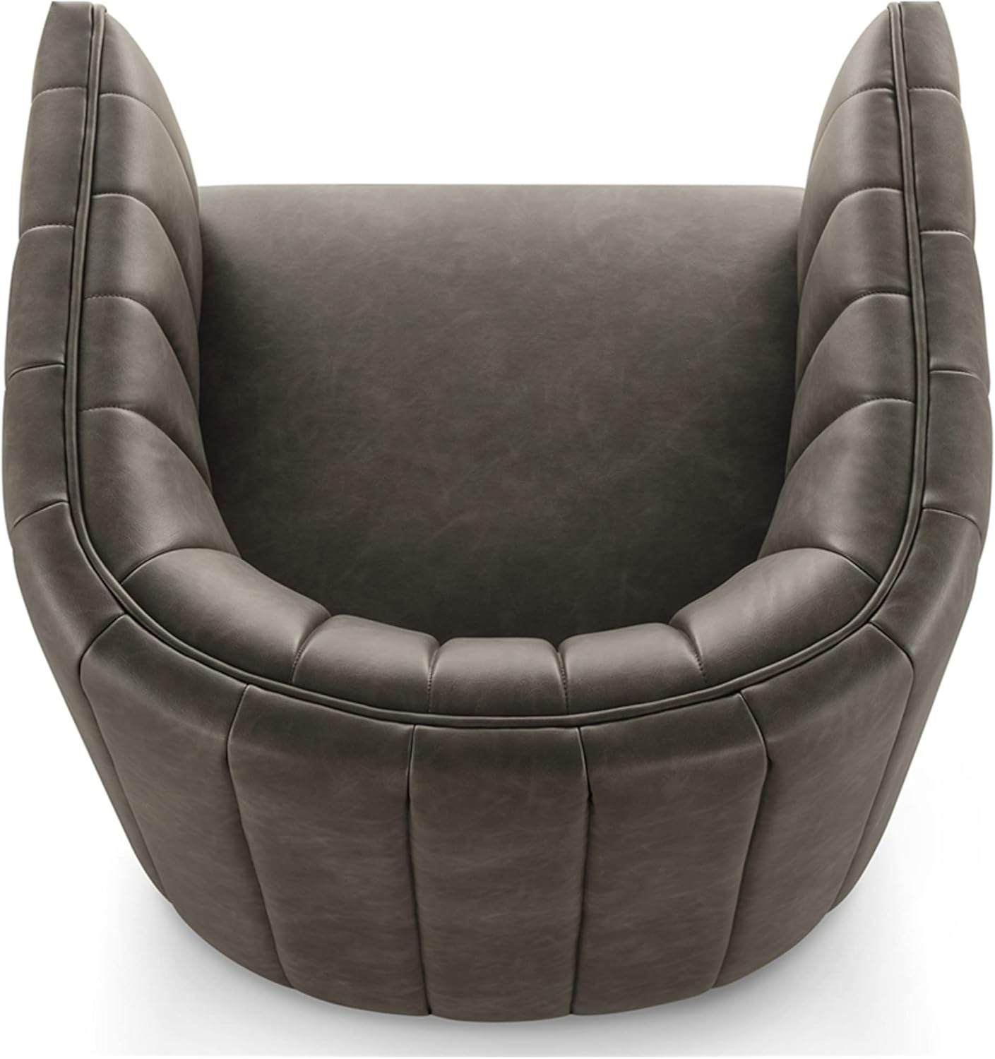 CHERS Rivet Mid-Century Modern Swivel Armchair, Channel-Tufted Faux Leather Accent Chair, 360-Degree Rotating Lounge Chair with Ergonomic Design for Living Room, Bedroom, Home Theater, Pewter