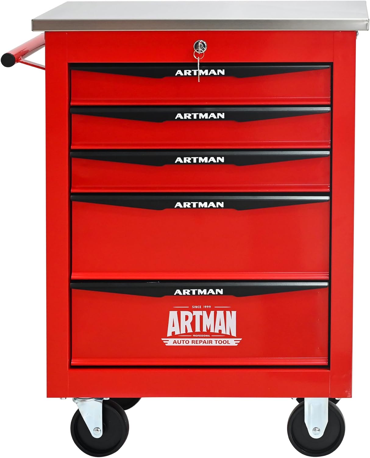 RYH 4/5/6/7 Drawer Heavy-Duty Rolling Tool Cart with Wheels & Lockable Drawers, Mobile Tool Chest with Stainless Steel Worktop, Ball-Bearing Slides for Garage,Tool Storage (Black, 7-Drawers)