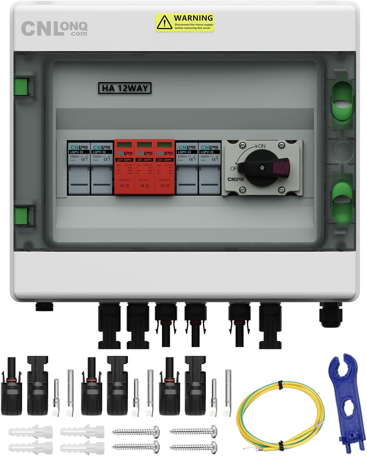 2 String Solar PV Combiner Box 2 in 2 Out IP65 DC500V 32A Circuit Breaker with Surge Protector and 15A PV Fuse,Solar Disconnect Switch Outdoor Waterproof for Solar Panels System