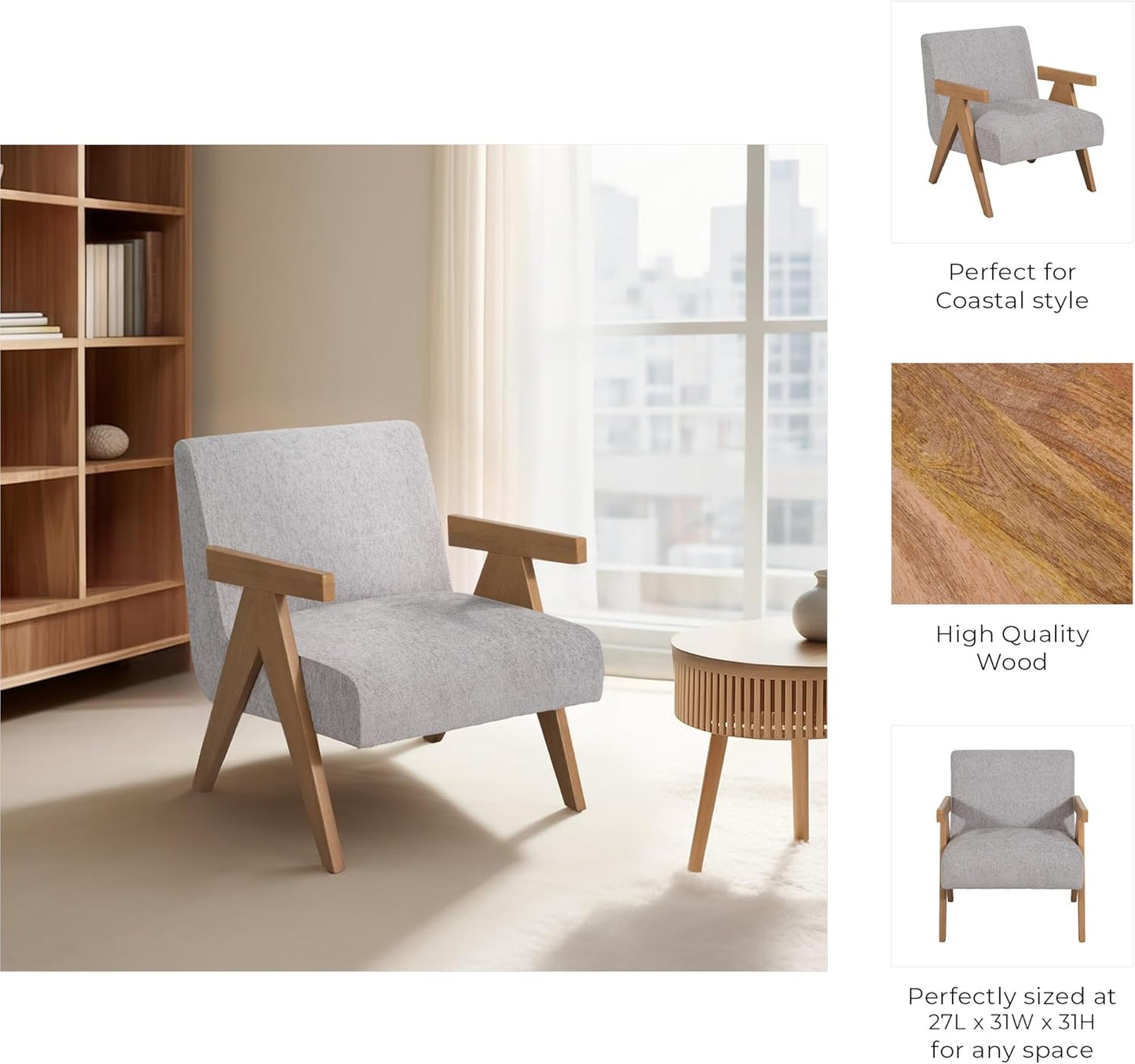 Sagebrook Home Modern Upholstered Accent Chair with Non-Woven Cushion & Sturdy Wooden Frame for Home, Office, Bedroom, Living Room - 31" Gray