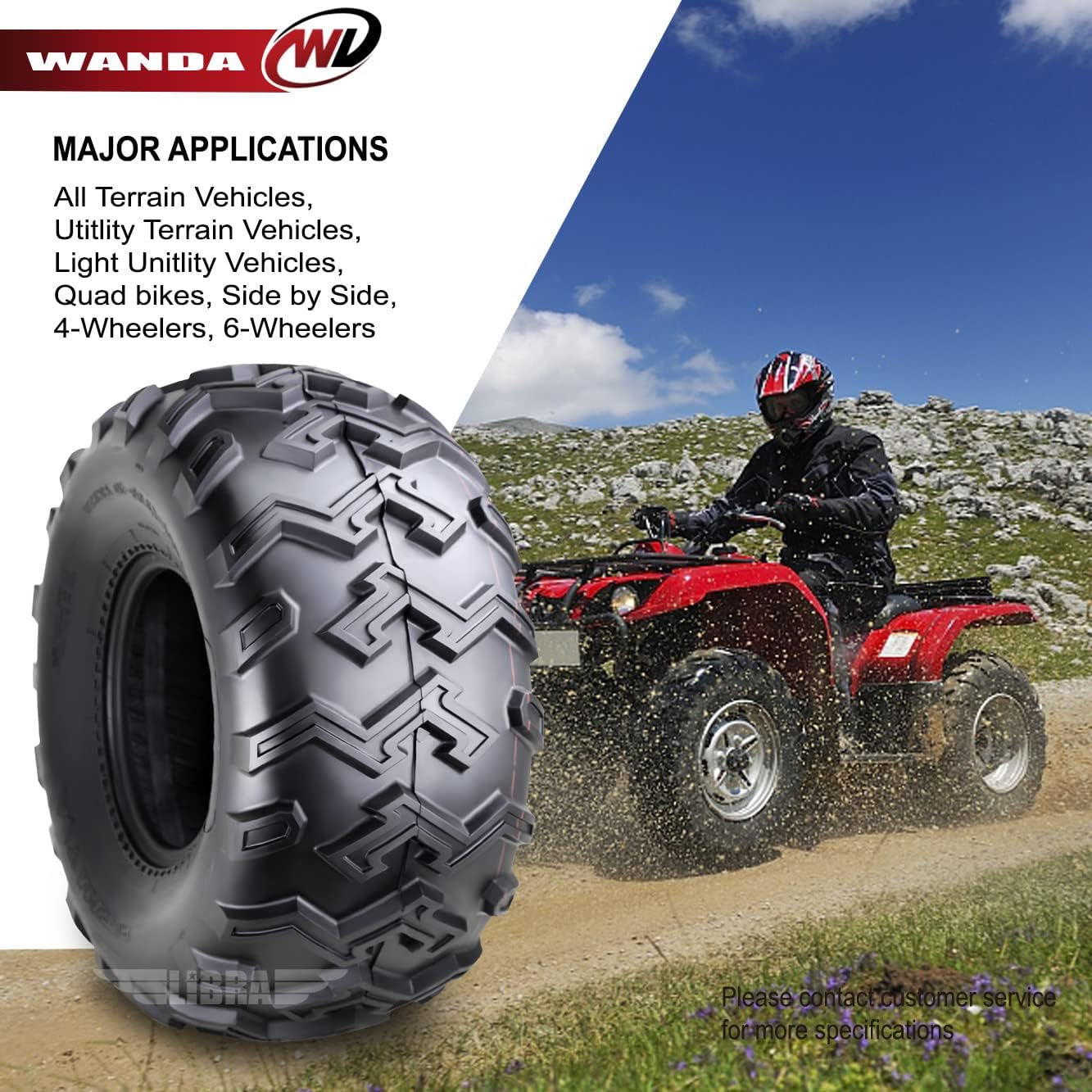 WANDA Set of 4 ATV UTV Tires 22x8-10 Front & 25x12-10 Rear 6PR