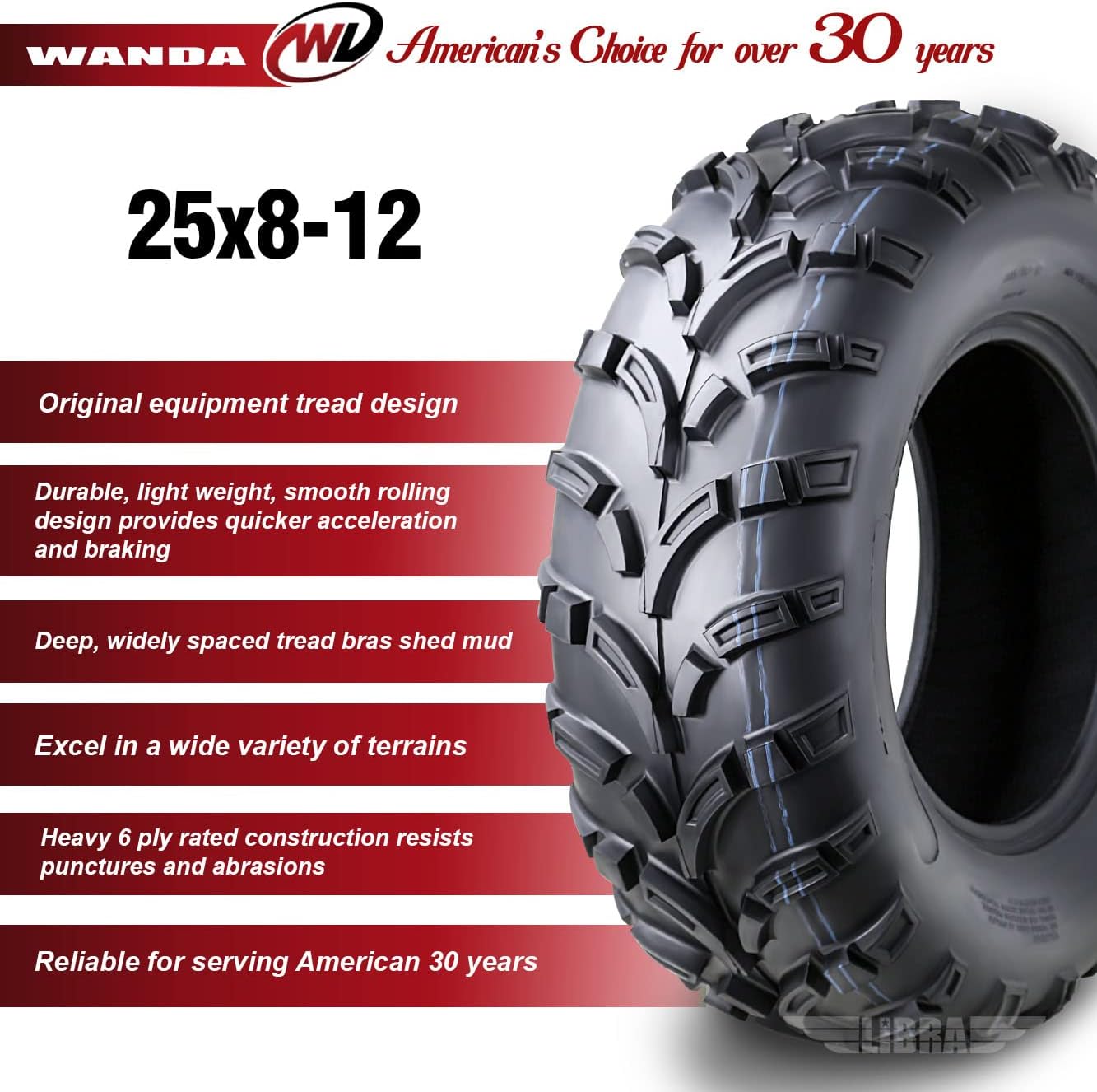 WANDA One UTV/ATV Tire 25x8-12 25x8x12 /6PR P373 Lit Mud - 10243