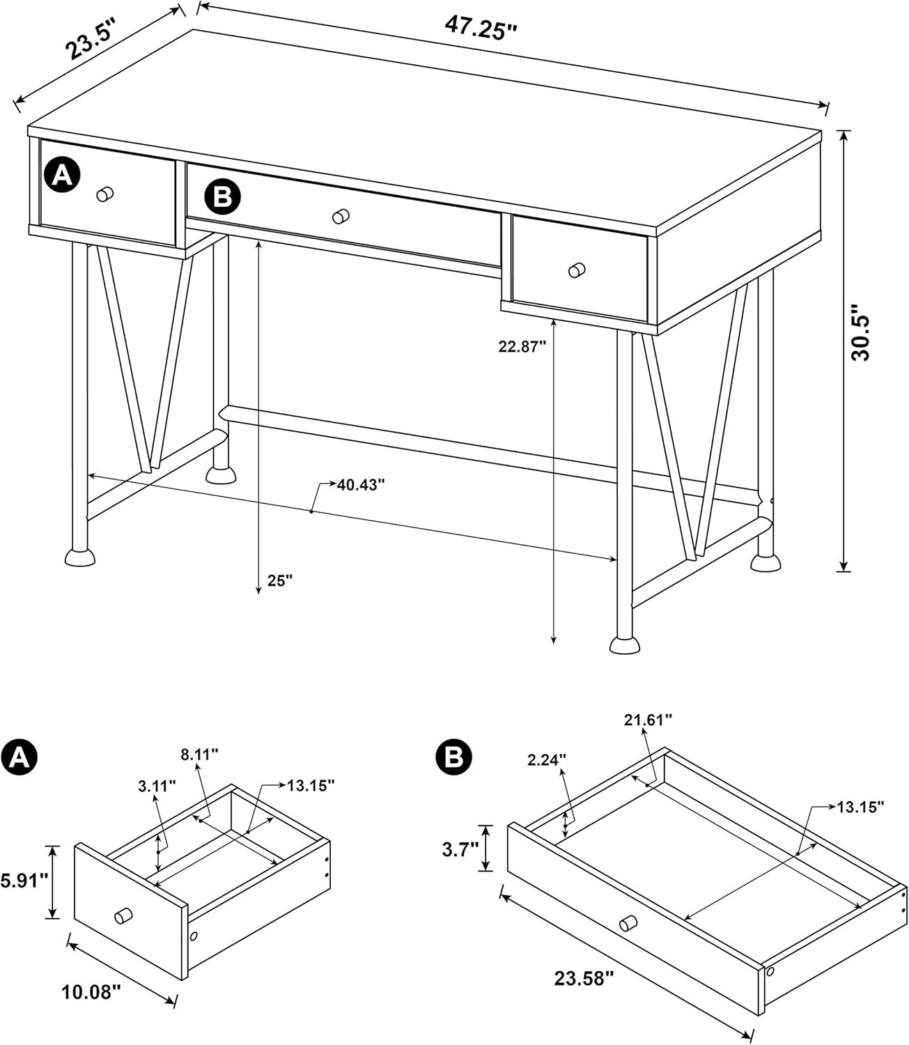 Coaster Furniture Analiese Farmhouse 3 Drawer Home Office Writing Desk Black Metal Base Rustic Oak Brown 802541