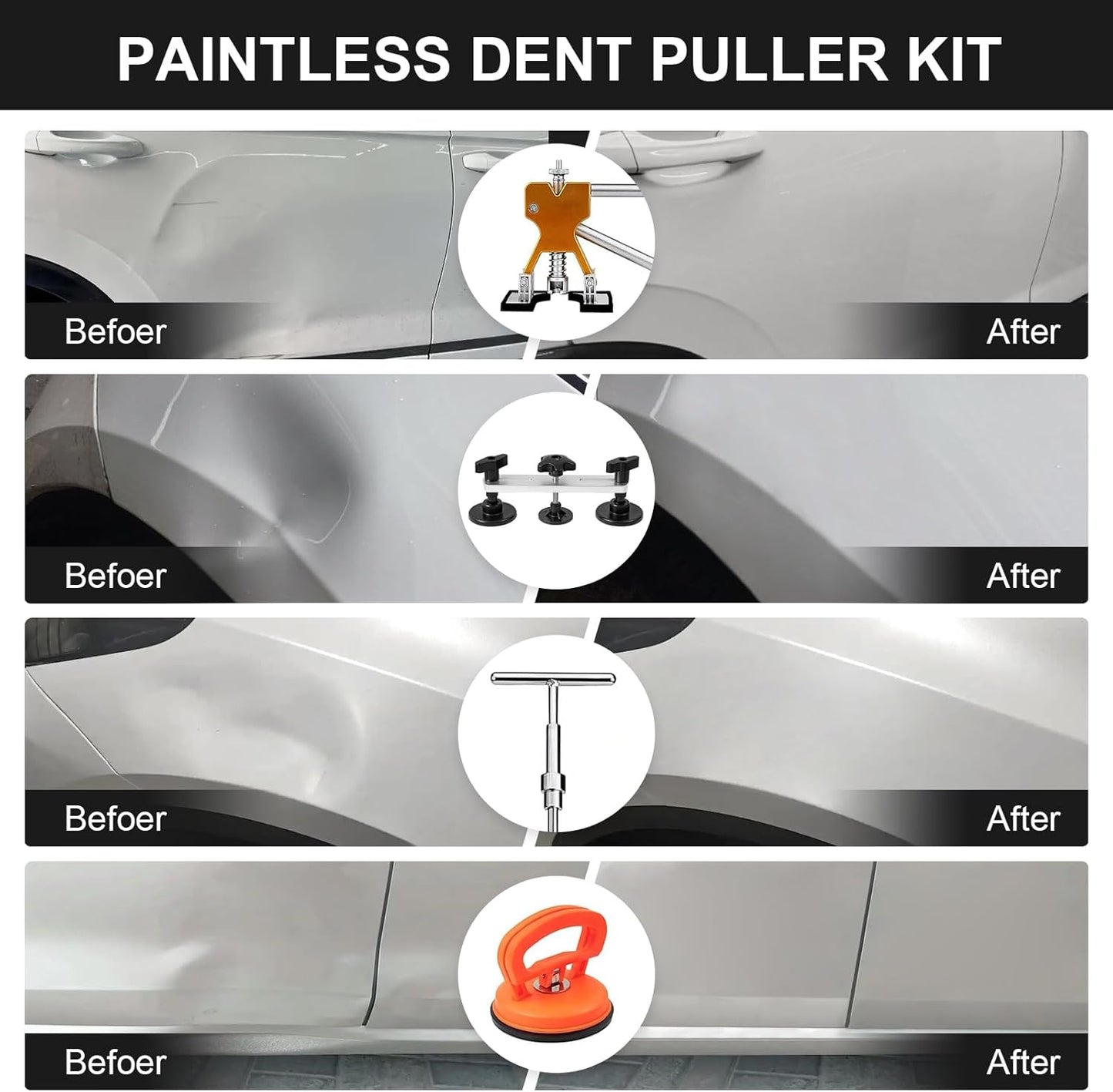 119Pcs Dent Puller Kit,Car Dent Puller,Dent Removal Kit,Paintless Dent Removal Kit,Car Dent Repair Kit,Dent Removal Kit,Paintless Dent Removal Kit with T-Bar, Bridge Puller, Lifter, Dent Puller