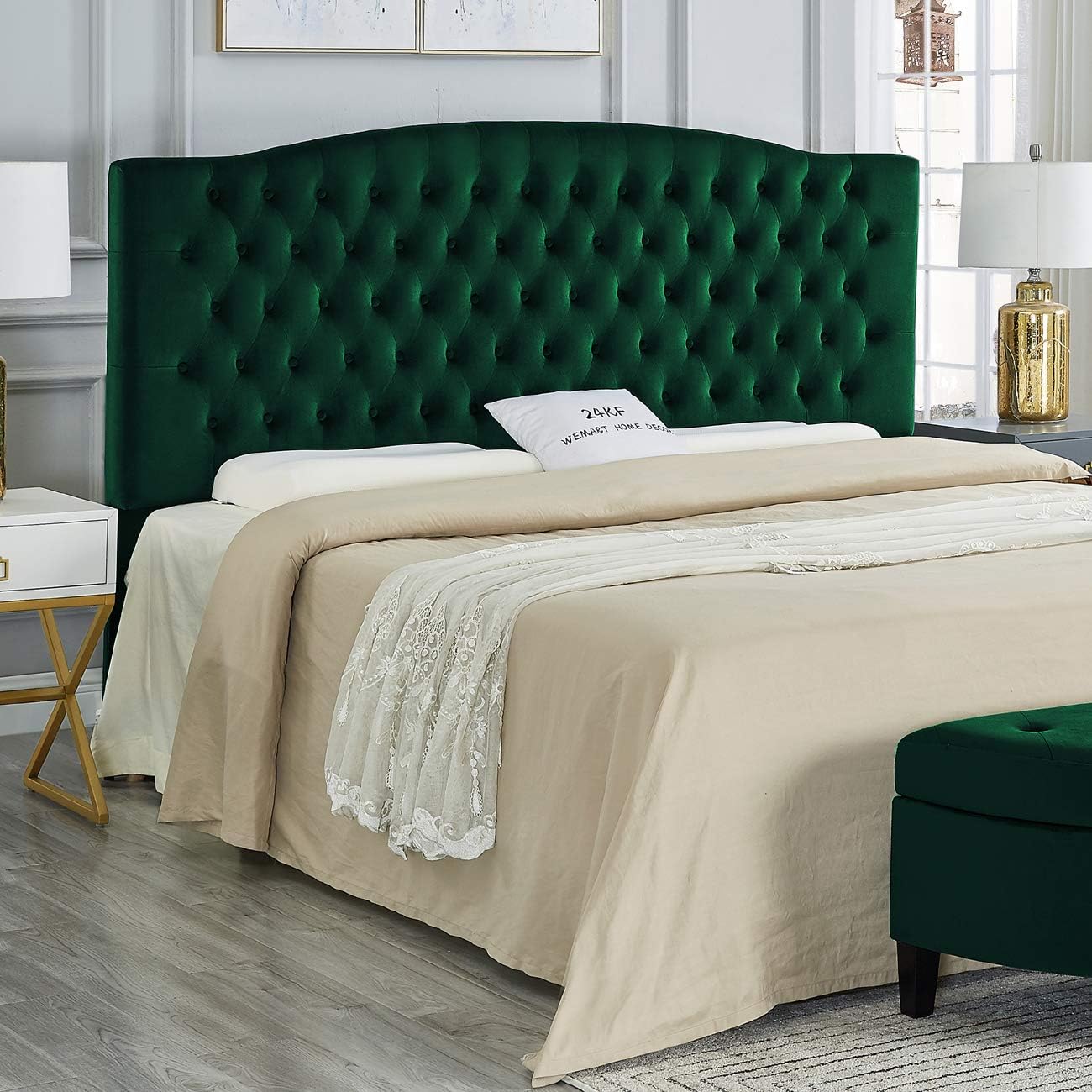 24KF Upholstered Tufted Button Linen Fabric Headboard,Comfortable Fashional Headboard King/CA King Size,Ivory