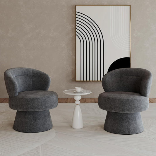 360° Swivel Accent Chairs Set of 2, Modern Chenille Upholstered Boucle Dining Chair with Back, Vanity Chair Accent Armchair Side Chairs for Dining/Living Room, Bedroom, Gray