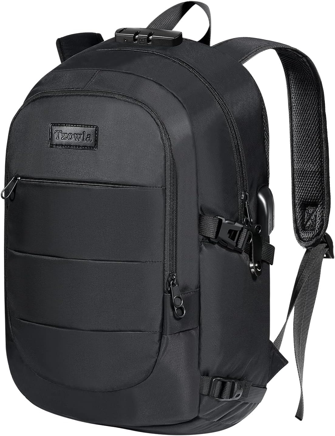 Tzowla Anti-Theft Water Resistant 17.3 Inch Laptop Backpack with USB Charging Port and Lock, Black
