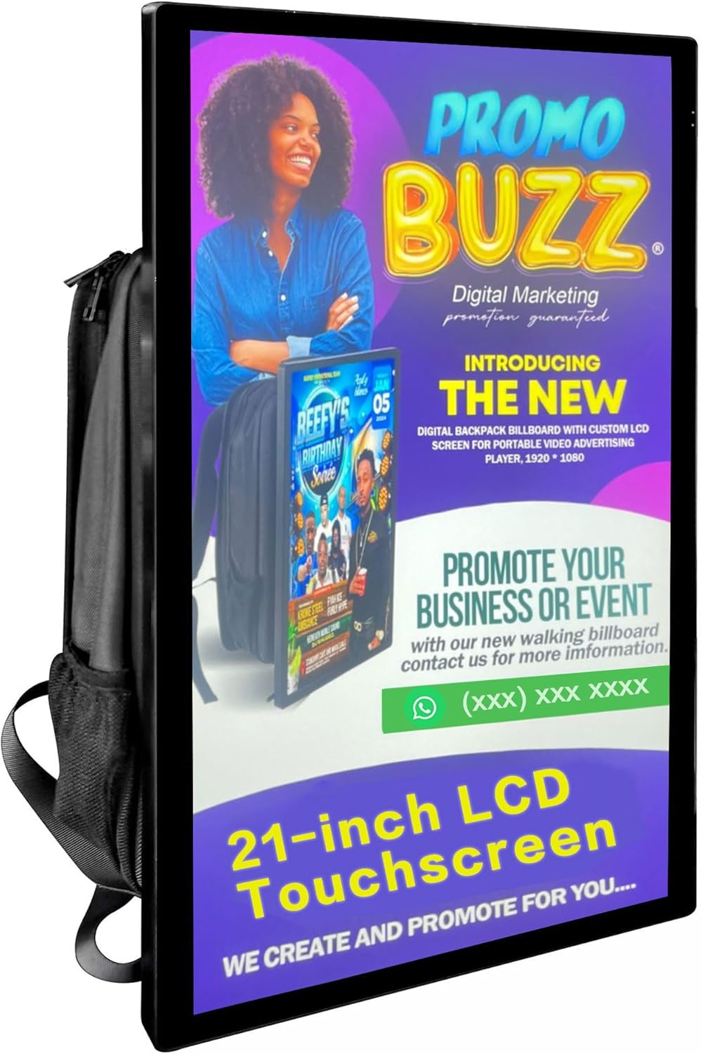 21-inch LCD Video Advertising Backpack,1920 * 1080 Resolution Ratio, Human Walking Backpack Digital Billboard (Mobile Version+Touch Screen)