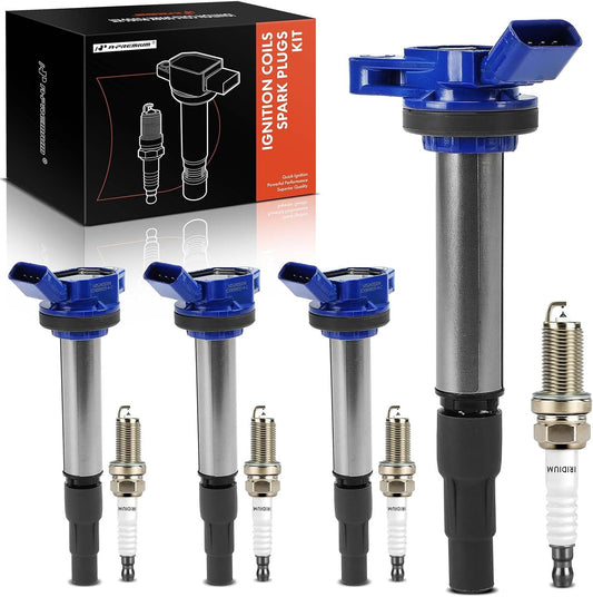A-Premium (Blue) Set of 8 Ignition Coil Pack and Iridium Spark Plugs Compatible with Toyota Corolla 2009-2017, Prius 2010-2017, Matrix 2009-2014, C-HR 2018-2022 & Lexus CT200h 2011-2017 & Scion xD, iM