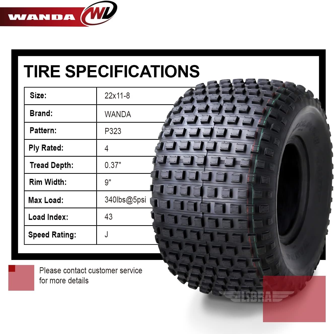 WANDA 2 New ATV Tires 22X11-8 22x11x8 4PR P323-10032