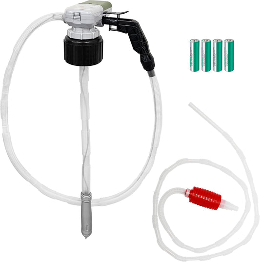 [LITE DELIGHT] Transfer Pump w/Auto-Stop Overfill Protection for Fuel, Water & More, 2.4 GPM, AA Battery Included, Ergonomic Nozzle, Universal & VP Racing Can Adapters, 51” Hose, PLUS a Manual Siphon
