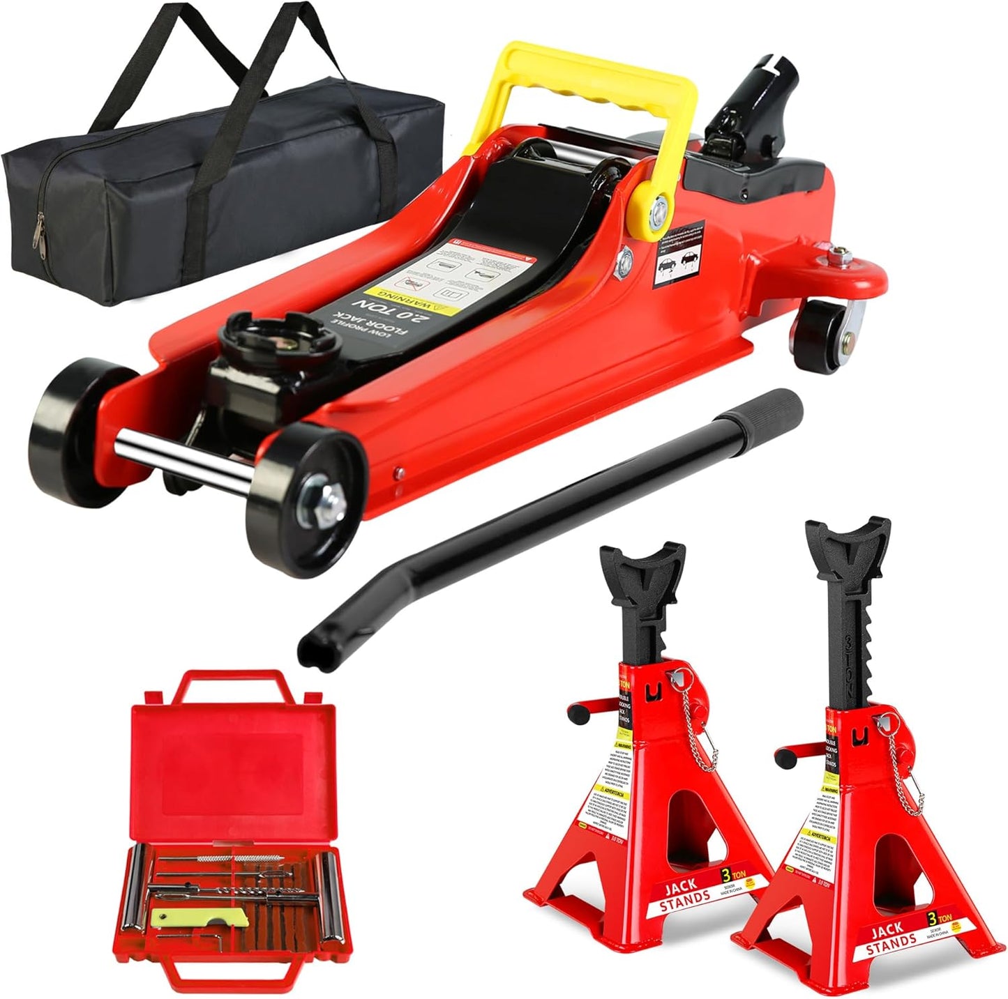 3 Ton Low Profile Floor Jack, Professional Low Profile Hydraulic Jack, Heavy Duty Steel Racing Floor Jack with Dual Piston Quick Lift Pump, 3 Ton (6,600 lb) Capacity, Lift Range 3.3"-18.5"