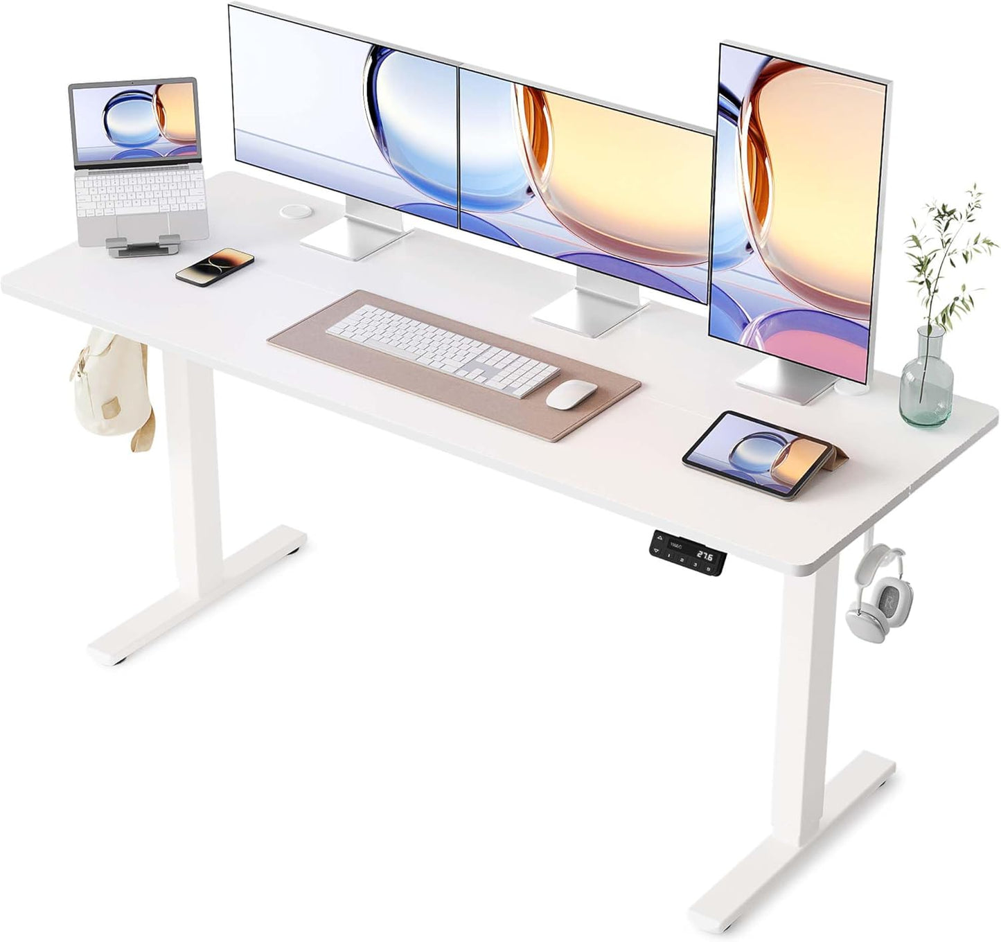 YIHAYO Electric Standing Desk, 48 x 24 Inches Stand Up Desk with Splice Board, Adjustable Height Desk, Computer Desk for Home Office, Black Frame/Rustic Brown Top