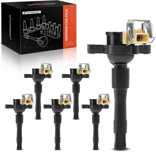 A-Premium Ignition Coil Pack Compatible with BMW E36 E38 E39 E46 E53 323i 328i 325i 525i 530i X5 Z3 before 2002 models 6-PC Set