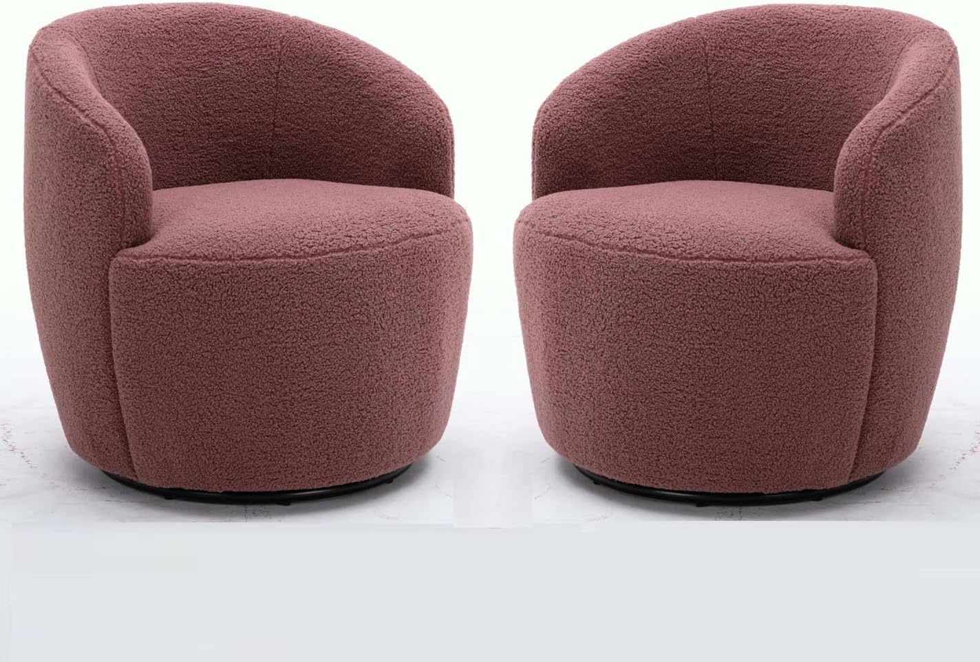 Set of 2 Teddy Fabric Swivel Accent Barrel Chair Armchair Upholstered Cozy Club Leisure Chair Single Sofa Reading Chair for Living Room Bedroom Conversation Areas Small Space (Coffee)