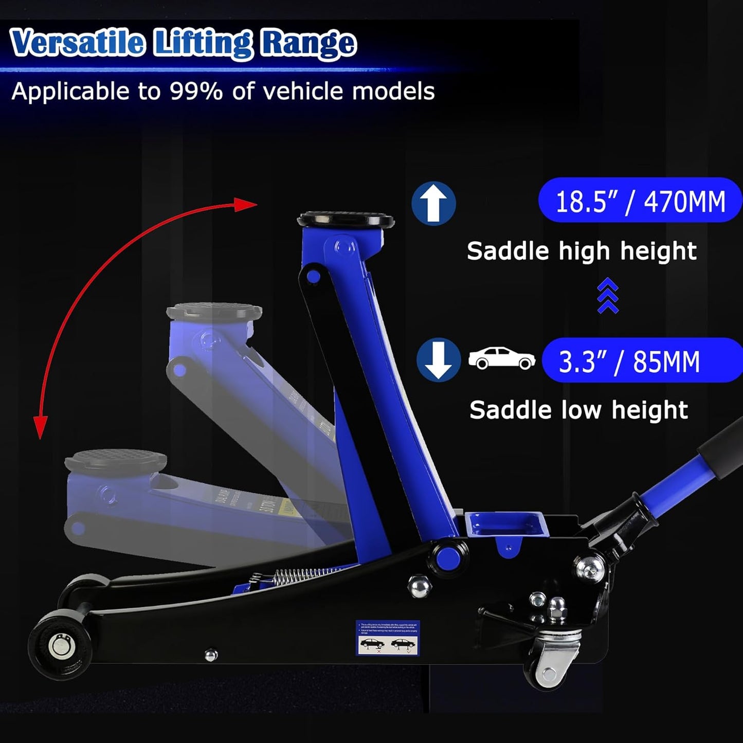 3 Ton Low Profile Floor Jack, Professional Low Profile Hydraulic Jack, Heavy Duty Steel Racing Floor Jack with Dual Piston Quick Lift Pump, 3 Ton (6,600 lb) Capacity, Lift Range 3.3"-18.5"