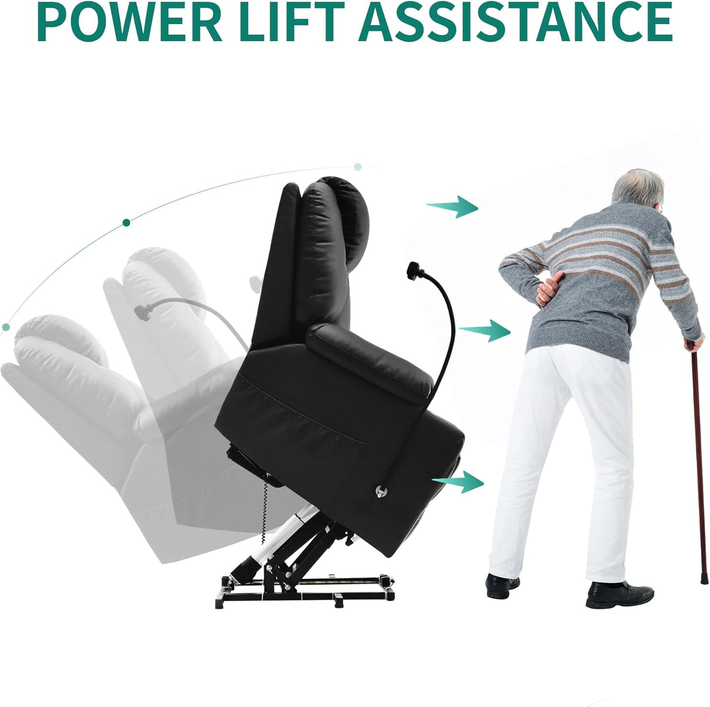 YITAHOME Electric Power Lift Recliner Chair: Recliner Chair with Phone Stand, Massage Function, Ideal for Living Room, Home Theater, Equipped with Cup Holders, LED Lights, Heated Function Black