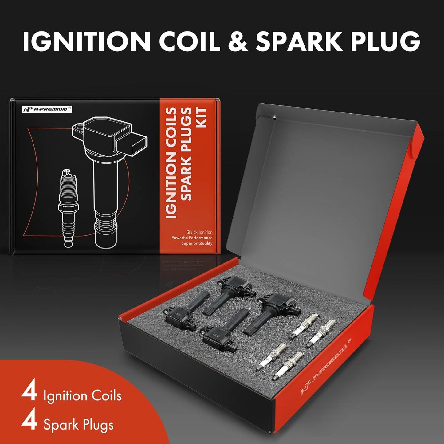 A-Premium Set of 4 Ignition Coil Pack and Iridium Spark Plugs Compatible with Subaru Outback 2013-2014, Forester 2014-2016, Impreza 2013-2015, XV Crosstrek 2013-2014, Legacy 2013-2014, 2.0L 2.5L