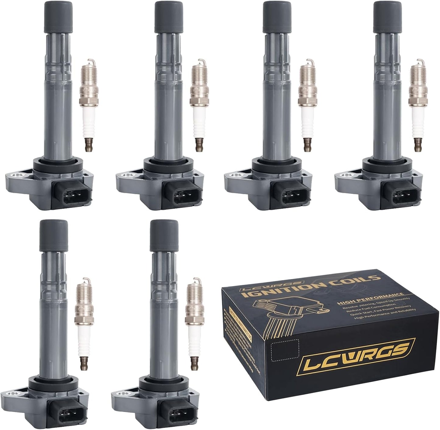 Set of 6 Ignition Coil Pack and Spark Plugs Fits for 3.5L V6 2003 2004 2005 2006 2007 2008 Honda Pilot Ridgeline Acura MDX Saturn Vue 3.5 Replaces UF400 C1460