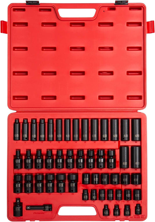 SUNEX TOOLS 3351, 3/8 Inch Drive Impact Socket Set, 51-Piece, Metric, 7mm - 22mm, Standard/Deep/ Universal, Cr-Mo Steel, Radius Corner Design, Heavy Duty Storage Case, Meets ANSI Standards