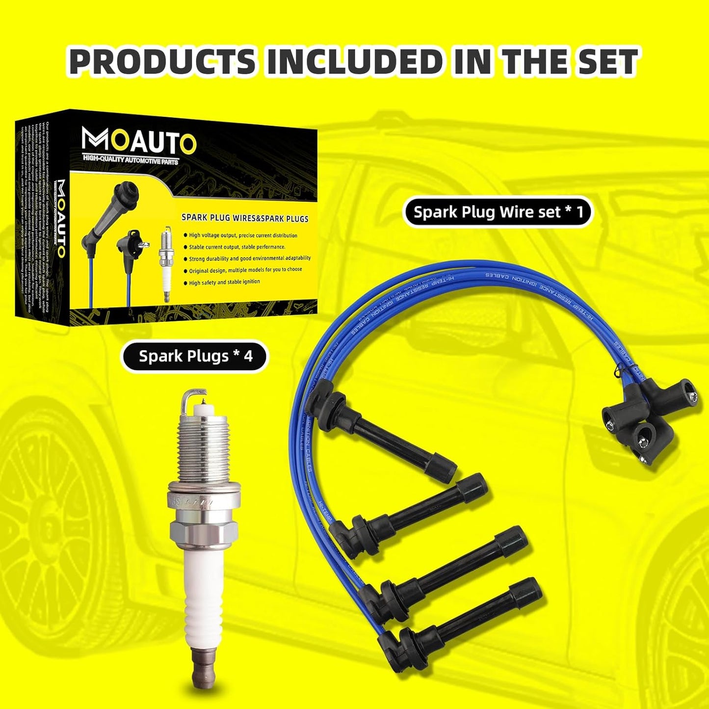 Set of 4 PCS Iridium Spark Plugs with Wire Set 32702-P0A-A00 8028 RC-HE73 671-4179 Compatible with Honda Accord Civic Acura Odyssey CL Isuzu Oasis - L4 2.3L 2.2L 1.6L