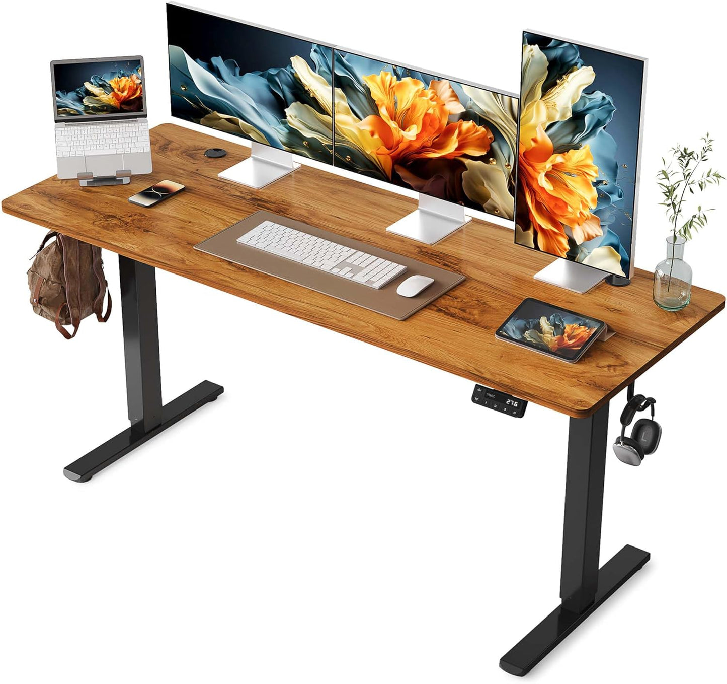 YIHAYO Electric Standing Desk, 48 x 24 Inches Stand Up Desk with Splice Board, Adjustable Height Desk, Computer Desk for Home Office, Black Frame/Rustic Brown Top