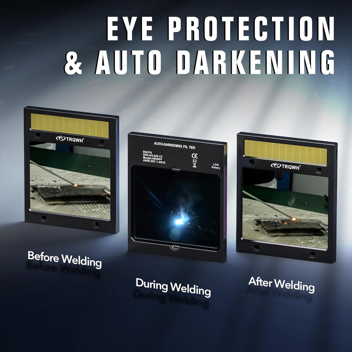 Welding Helmet Auto Darkening Large Viewing True Color Solar Powered Welding Mask with 4 Arc Sensor Adjustable Wide Shade Range 4~5-8/9-13 Welder Mask with Grinding