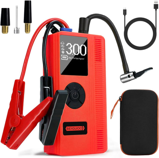 3000A Jump Starter with Air Compressor, Portable Car Battery Booster (8L Gas/6L Diesel) with 150PSI Auto-Shutoff Tire Inflator, 12V Jump Box Car Battery Jump Starter with LED Light